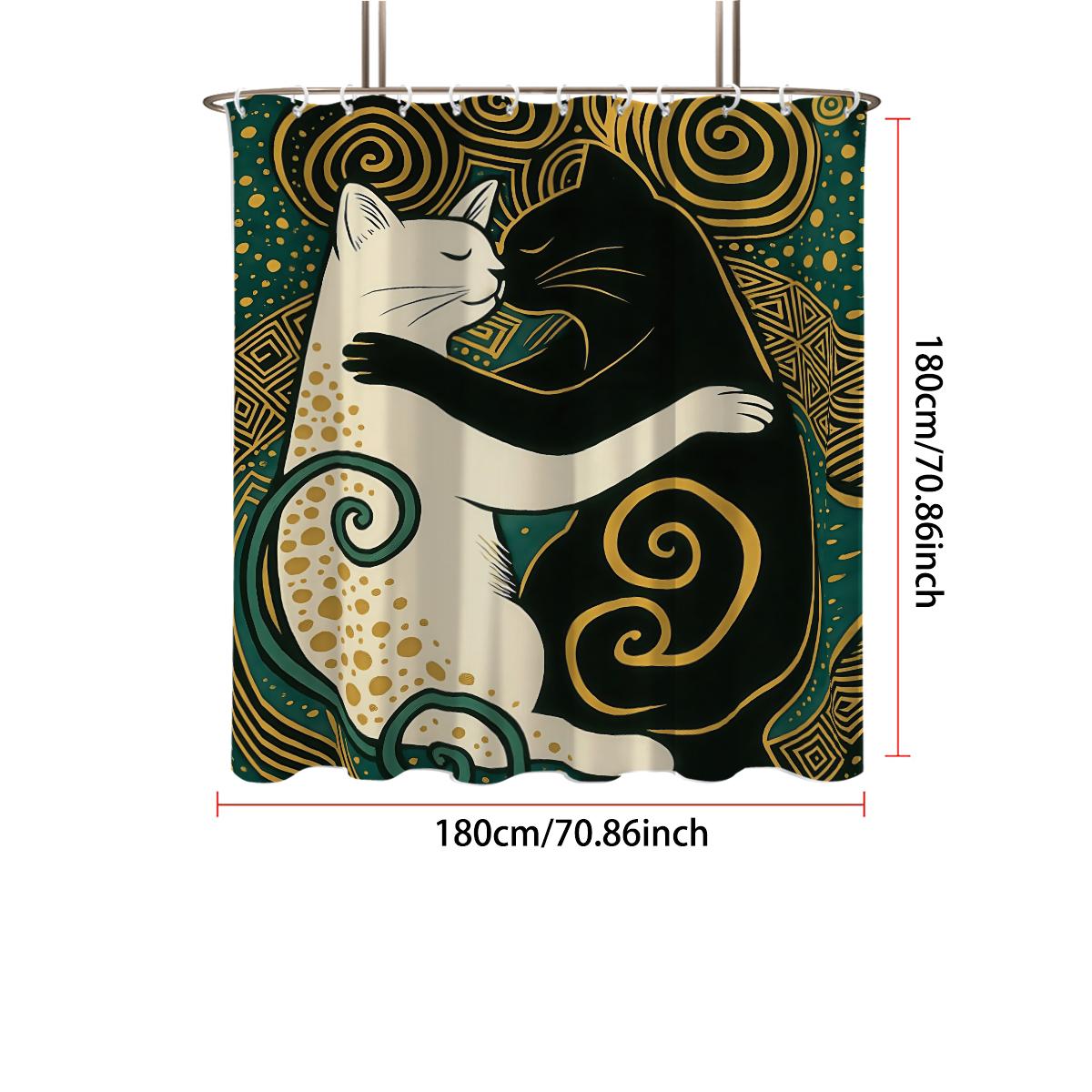 

1Pc Ancient Greek Cat Print Waterproof Perforated Shower Curtain Bathe Partition Privacy Multi Size 12 Hooks Easy Installation 90x180cm