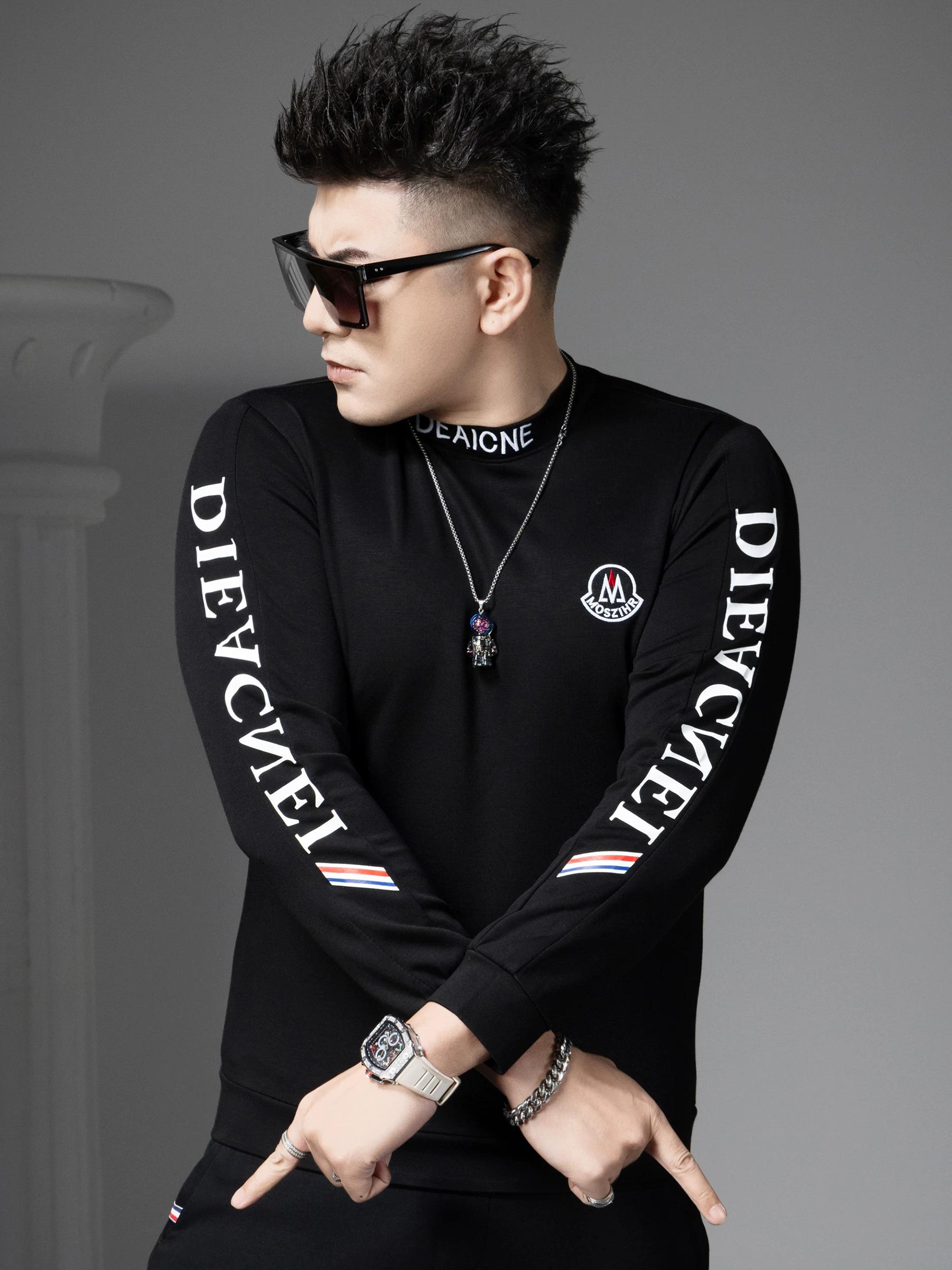 

European Men s Trendy Letter Print Sweatshirt 2025 Autumn New Half-Turtleneck Base Shirt Long-Sleeve T-Shirt for Men M чёрный