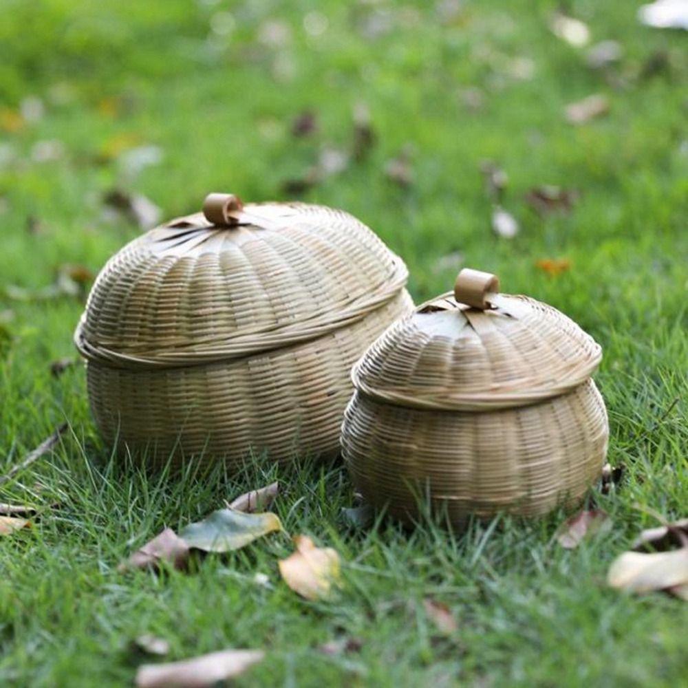 Round Decorative Wear-resistant Lightweight Durable Wicker Tray Storage Basket Rattan Box with Lid