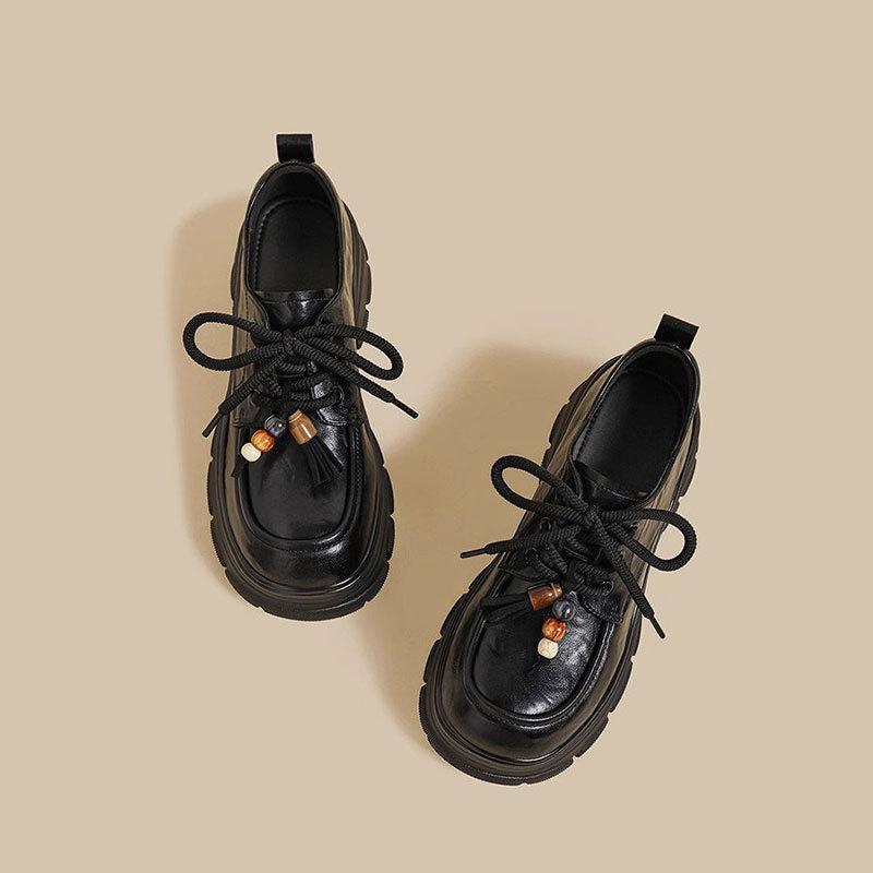 Leather Platform Loafers Women's 2025 New Autumn Retro British Style Small Leather Shoes Comfortable and Versatile Height-increasing Single Shoes