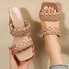 Fashion Double Braided Band Chunky Heeled Sandals Women Summer 2025 Square Toe High Heel Slippers Women Fashion Woven Slip On Sandalias