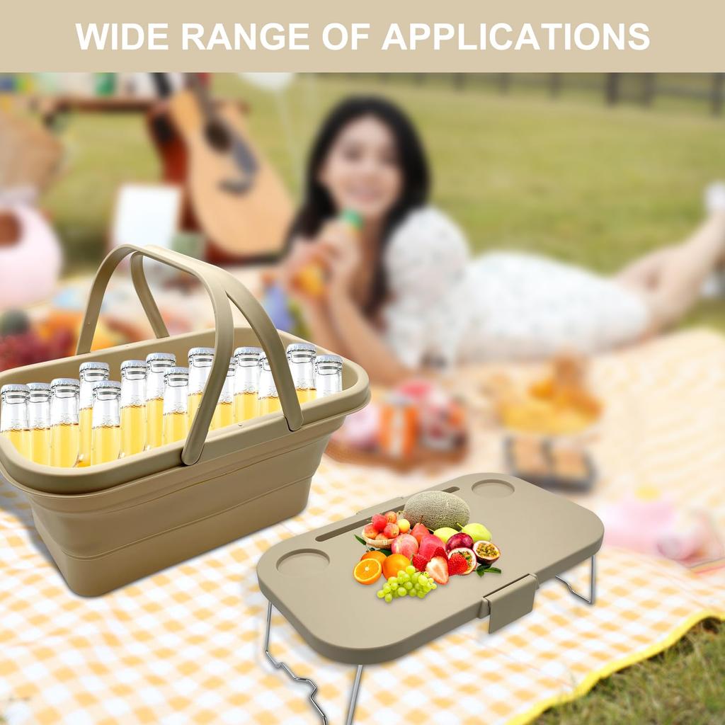 16L Foldable Camping Basket with Portable Table Durable Polypropylene Camping Storage Box Leak-Proof for Glamping, Beach