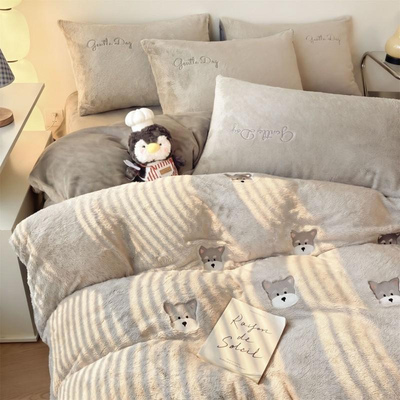 Winter Thick Milk Flannel Bedding Set Cartoon Double-sided Warm Duvet Cover Sheet Bedspread