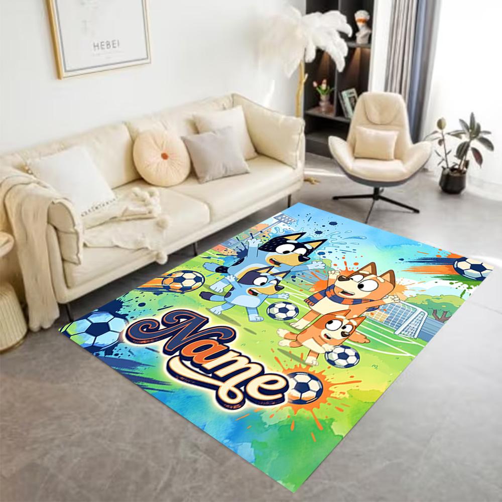 Soccer Fun Bluey Customizable Name Floor Rug Office Rug Perfect for Entryway Game Room Decorate Room Kitchen Antislip Carpet Anime Office Decor