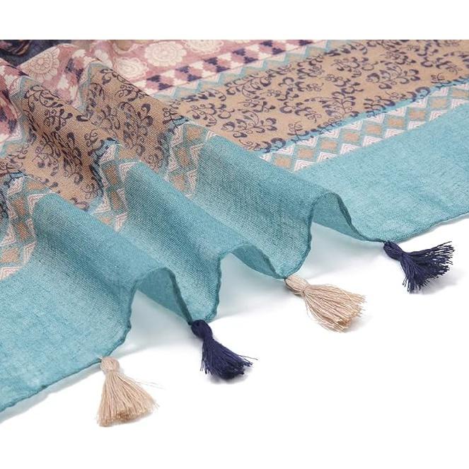 Sciarpa Boho da donna, leggera, con stampa floreale, scialle con frange, moda autunno inverno