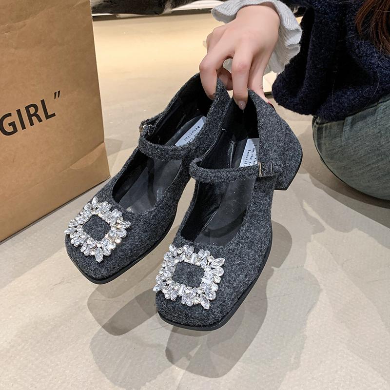 

Дизайнерские весенние женские туфли Мэри Джейн с кристаллами, модные туфли с мелкой пряжкой, повседневные туфли в уличном стиле 35 темно серый