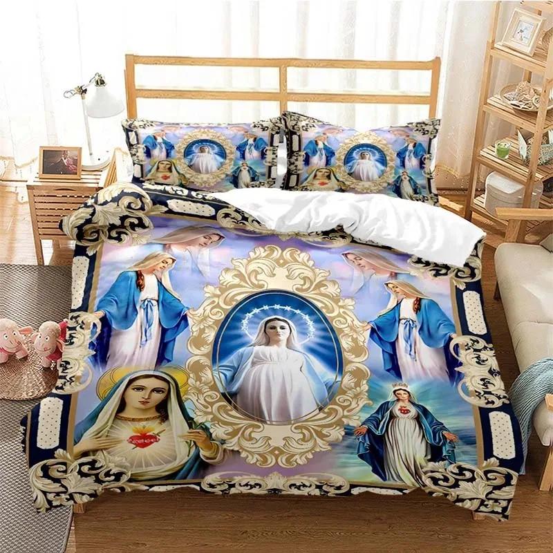 3D Jezus Maagd Maria Comfortabel Dekbed Dekbedovertrek Kussensloop Beddengoed Set Kinderkamer Decoratie Huis Textiel