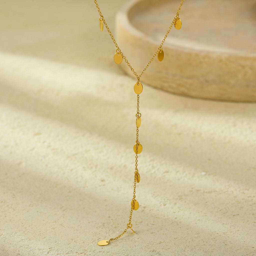 GEMCHIC Women's 18K Gold Plated Long Tassel Drop Necklace Adjustable Stainless Steel Chain
