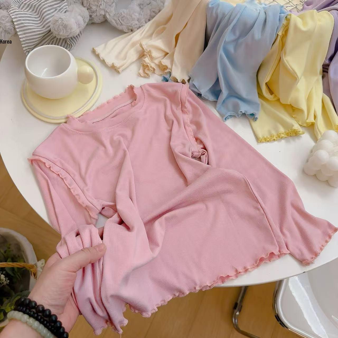 

2025 Весна Топ с рюшами однотонный для девочки - Универсальная и милая детская одежда 80 cm