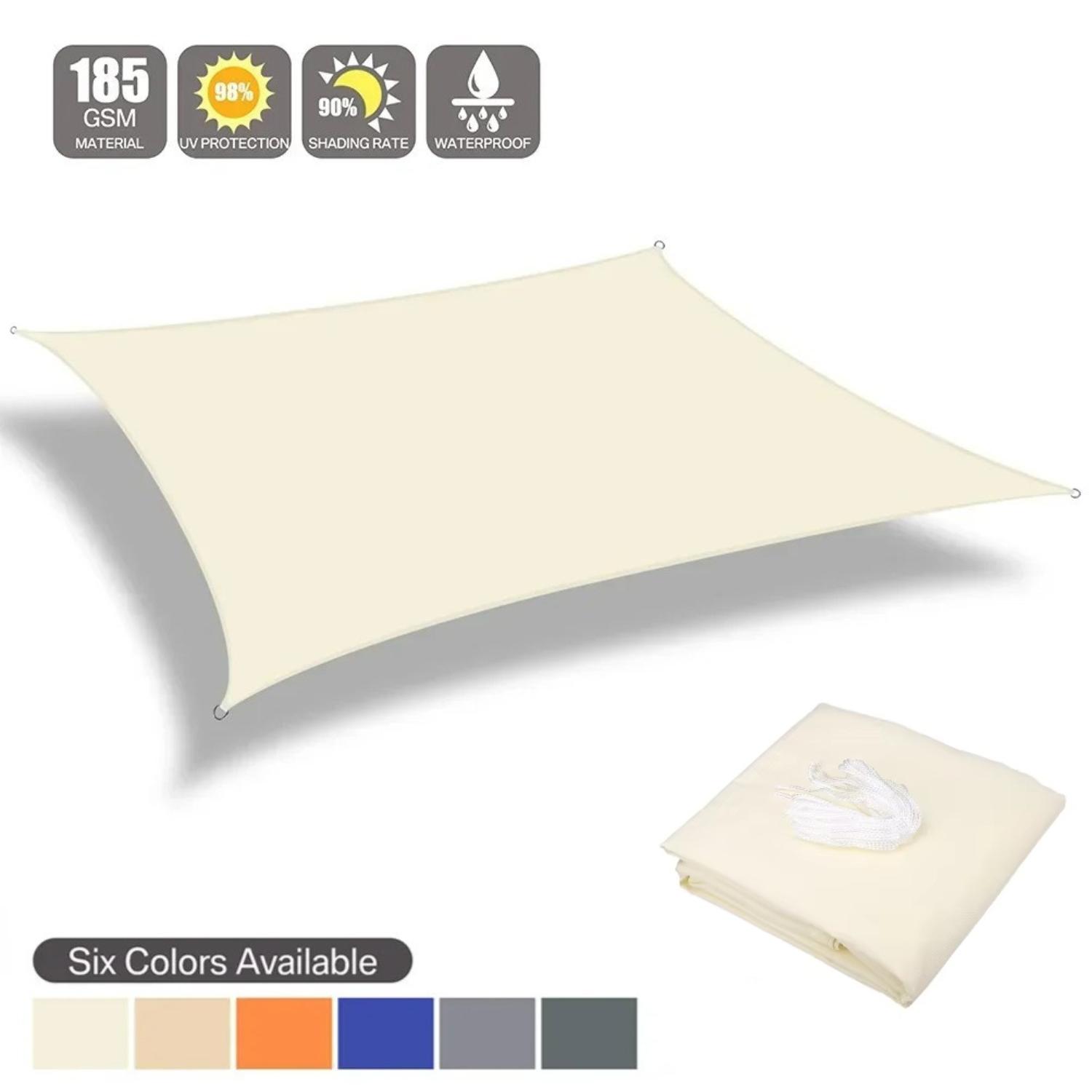 

Large Rectangle Sun Shade Sail with Ropes Garden Canopy UV Block Shelter Outdoor Shade Cover For Patio Yard Pool 300x200CM молочный белый