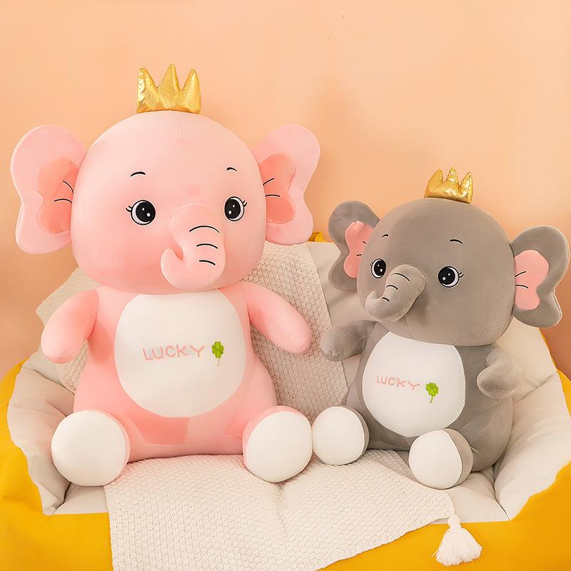 Crown Plush Elephant Toy Grey Pink Creative Design Room Decoration Birthday Gift