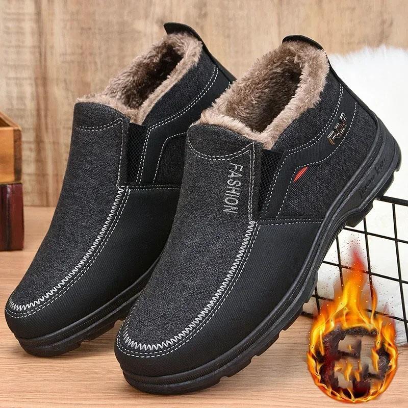 Cotton Boots For Men Warm Fur Soft Male Platform Snow Boots Man Ankle Boot Winter Men's Sneakers Plus Casual Shoes Black