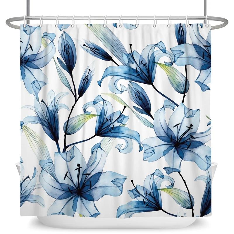 Elegant Flowers Shower Curtain Colorful Floral Shower Curtain Waterproof Polyester Bathroom Curtains Bathtub Decor with 12 Hooks
