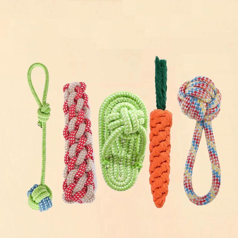 Durable Dog Flying Disc, Ball, Rope, and Carrot Teething Toy Set for Puppies.
