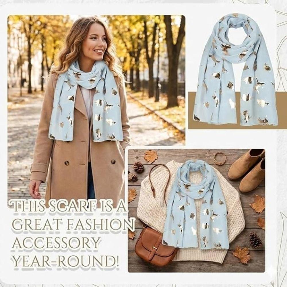 Polyester Cat Print Scarf Soft Shawl Wrap Creative Gift Animal Scarf