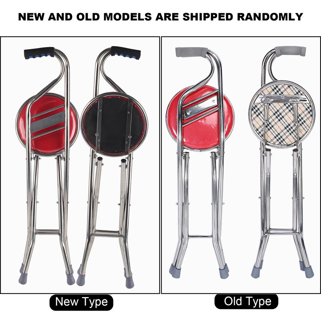 Folding Walking Hand Stick Stool Elderly Stainless Steel Four Leg Thickening Walking Cane Folding Walking Stick