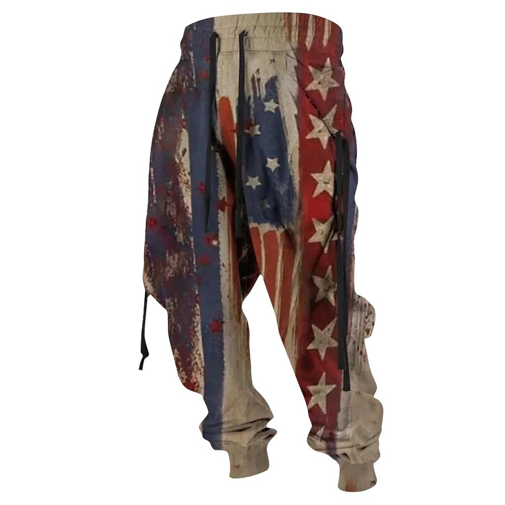 Men's Printed Casual Sports Pants Men's Fashion Lace-Up Fleece Sports Pants