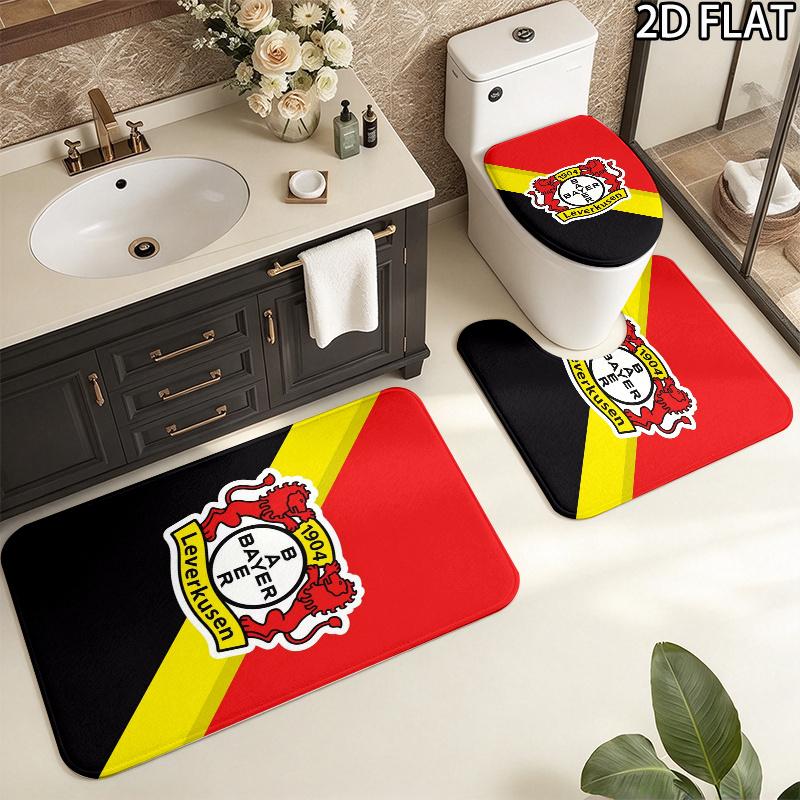 Bayer 04 Leverkusen Pattern 3Pcs Bathroom Rug Set, Non Slip Absorbent Bath Mat, Contour Mat & Toilet Lid Cover, Bathroom Decor