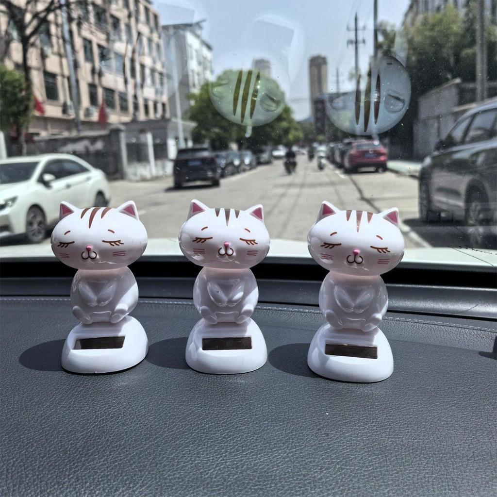 Dashboard Figurines Solar Cat Dashboard Shaking Head Wobble Toy Funny Decor For Auto Desk Office Home Vehicles Scooters Men