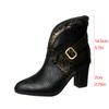 Fashion Retro Pointed Toe High Heel Black Ankle Boots Women 2025 Winter Metal Buckle Designer Chelsea Boots Woman's Shoes Plus Size 45