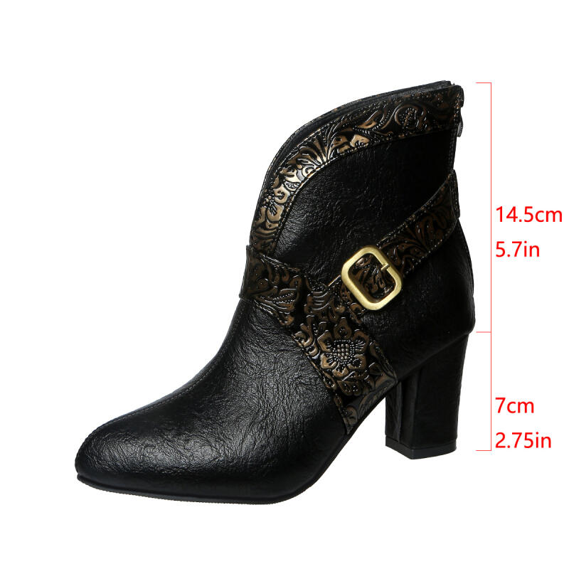 Fashion Retro Pointed Toe High Heel Black Ankle Boots Women 2025 Winter Metal Buckle Designer Chelsea Boots Woman's Shoes Plus Size 45