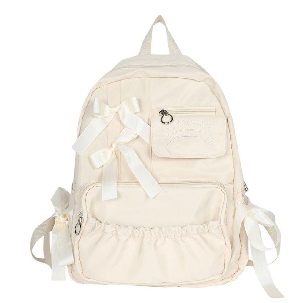 College Style Bow Backpack Large Capacity Canvas Shoulders Bag Cute Students School Bag School