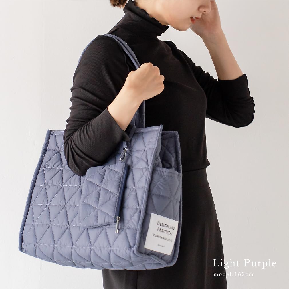 Vita Felice Women's Quilted Large Tote Bag with Pouch (inb-90045z) (Light Purple)