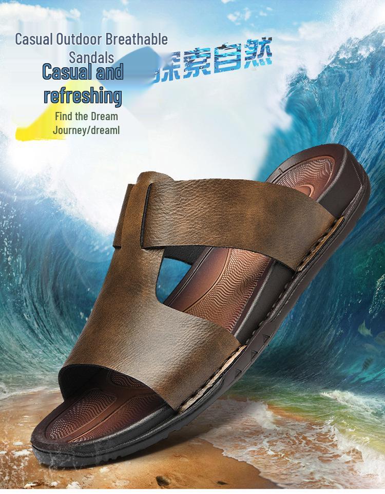 Herren Sommersandalen mit offener Zehenpartie aus Rindsleder, zum Hineinschlüpfen, für Freizeit und Outdoor