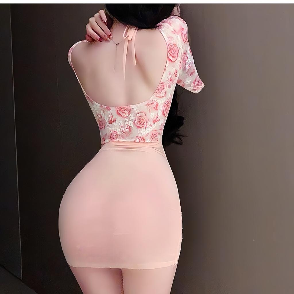 Large size sexy lace flower que underwear new female mood dress tight suit hip wrap pure desire perspective nightdress