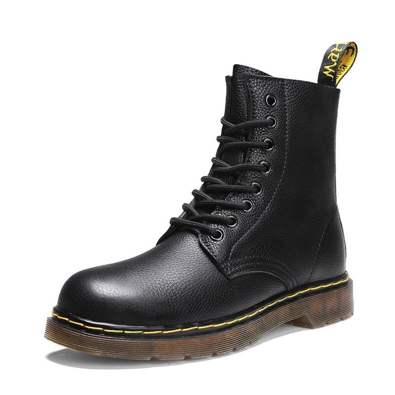 Lychee pattern Martin boots women's first layer soft cowhide couple short boots British leather locomotive boots round head trend