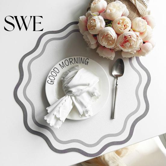 Faux Leather Table Mat Scalloped Placemat Heat-Resistant Non-slip Heat Insulation Quick-drying Place Waterproof Dining Protection Decoration