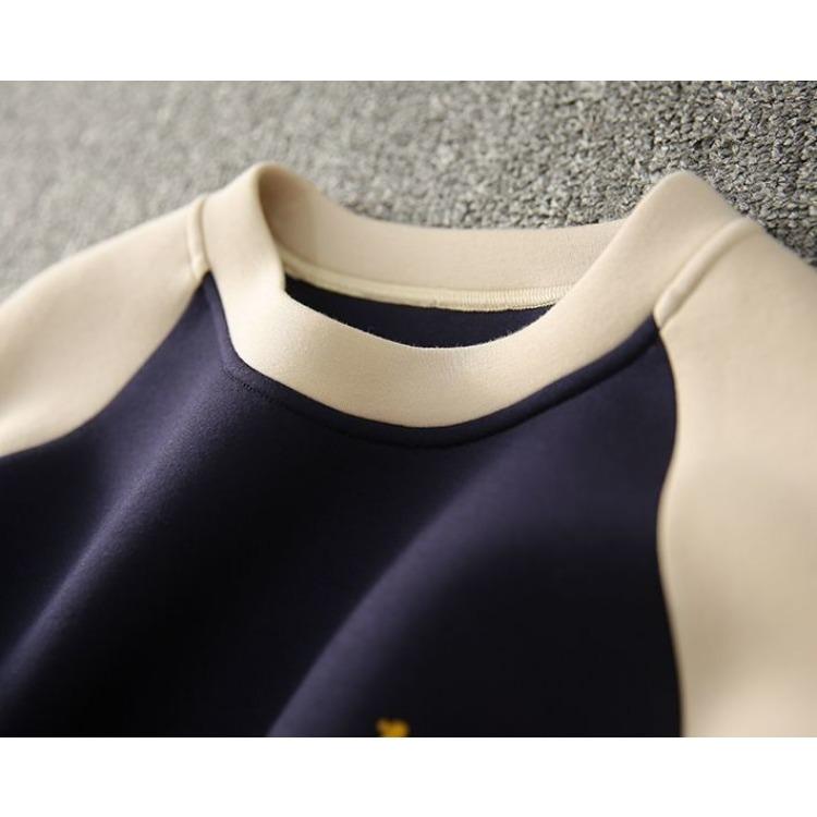 Women's Round Neck Sweatshirt  Spring and Autumn Loose Spliced Contrasting Color Pullover Top
