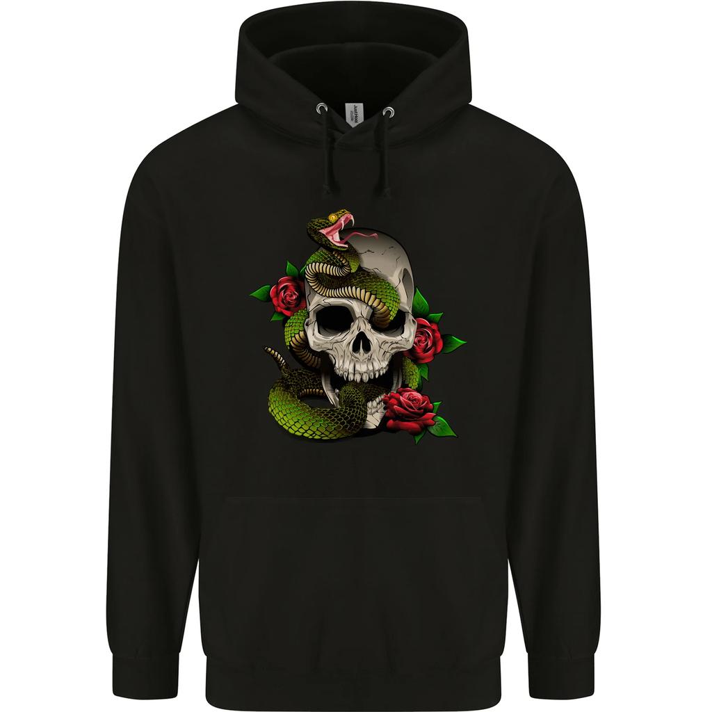 Snake Skull With Roses Tattoo Style Childrens Kids Hoodie