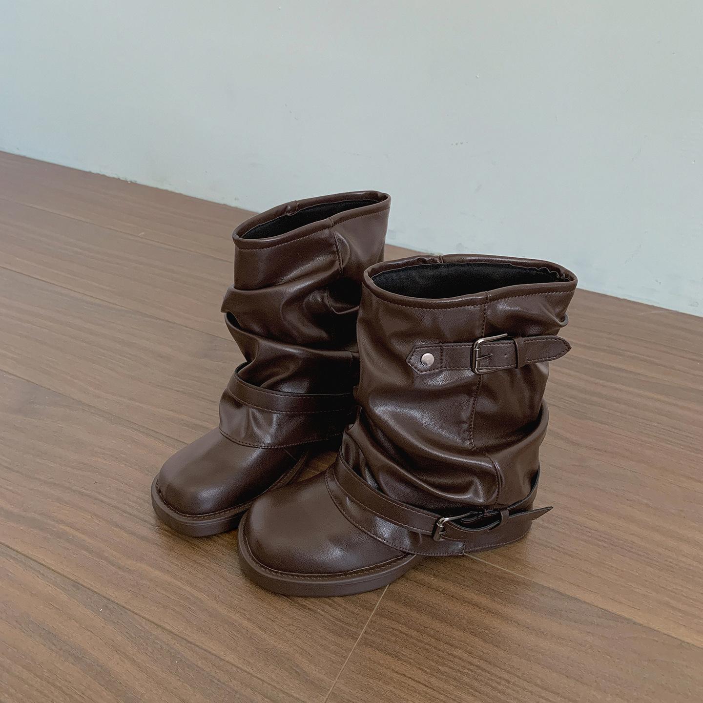 

Ботильоны Queen Fan коричневые в британском стиле на толстом каблуке женские 2025 новая осень винтажные ботильоны-трубы для брюк с напуском 40 коричневый