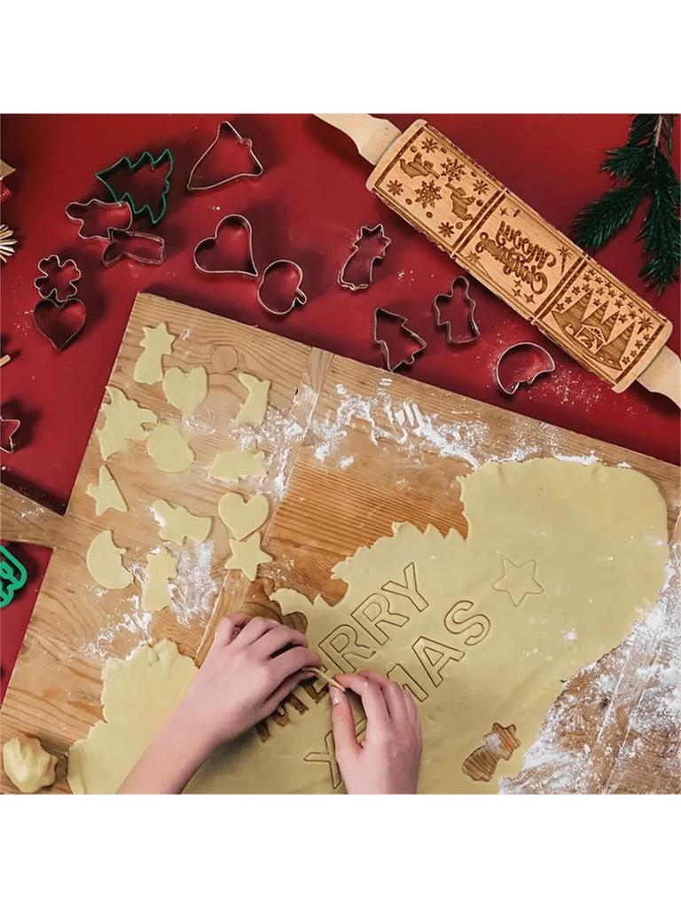 Christmas Snowflake & Vine Laser-Engraved Wooden Rolling Pin - Natural Wood Baking Tool for Holiday Cookies, Thanksgiving, Xmas.
