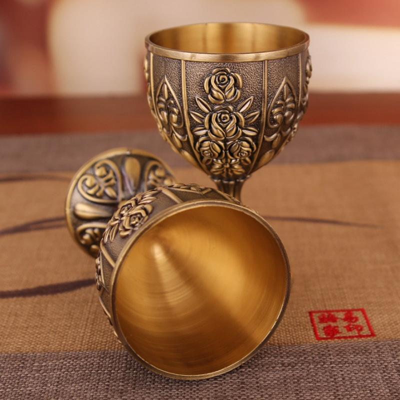 Vintage Shot Drinking Cup, Alloy European Embossed Relief Goblet, Portable Mini Shot Vodka Glass, Creative Home Decoration, 1pcs