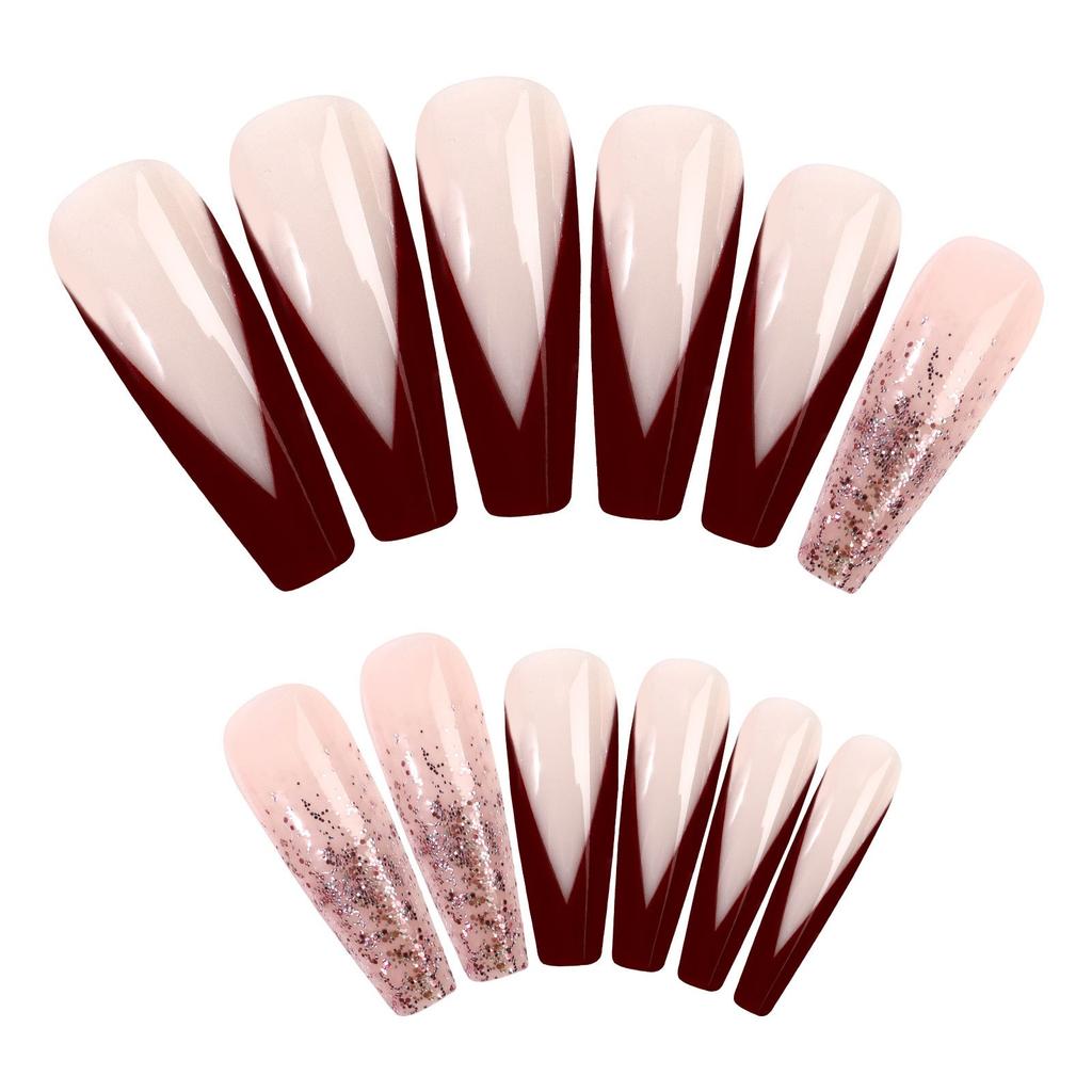 Extra-long Ballet Nail Fake Nail Patch Pink French Glitter Nail Art Finished Wear Nail Tablet Nail