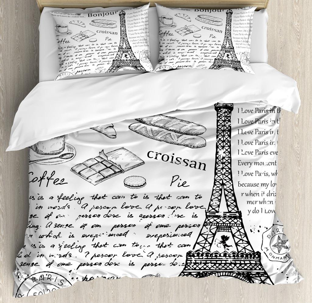 Eiffel Tower Duvet Cover Paris Tower Red Car Bedding French Style Home Decoration Grey Cityscape French Romantic Gift for Women
