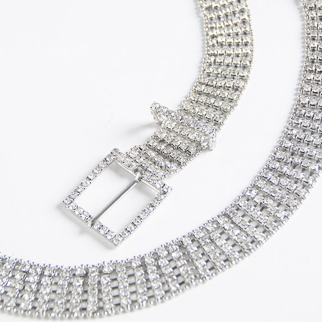 Elegant Full Rhinestone Belt for Women Square Buckle Corset Belt for Evening Party Dresses Wedding Bride Waist Ornament