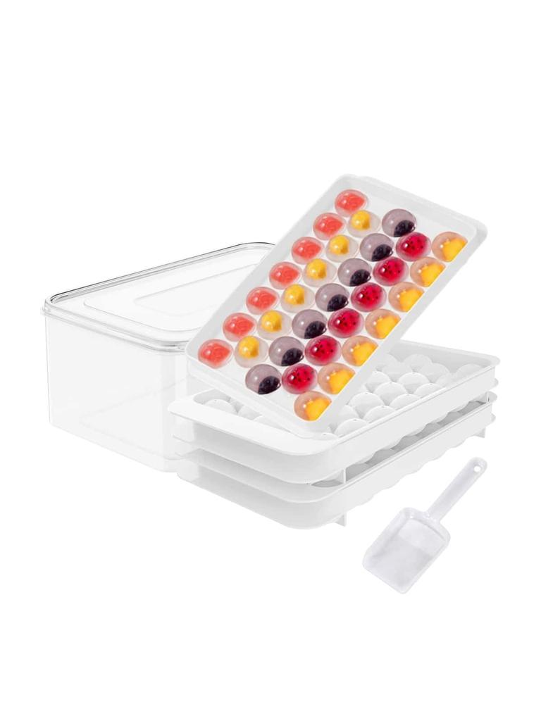 Round Ice Cube Tray Set 3 Trays 1 Ice Bin And Scoop Upgraded Ice Trays Circle Ice Cube Mold Tray for Cocktail Whiskey Coffee