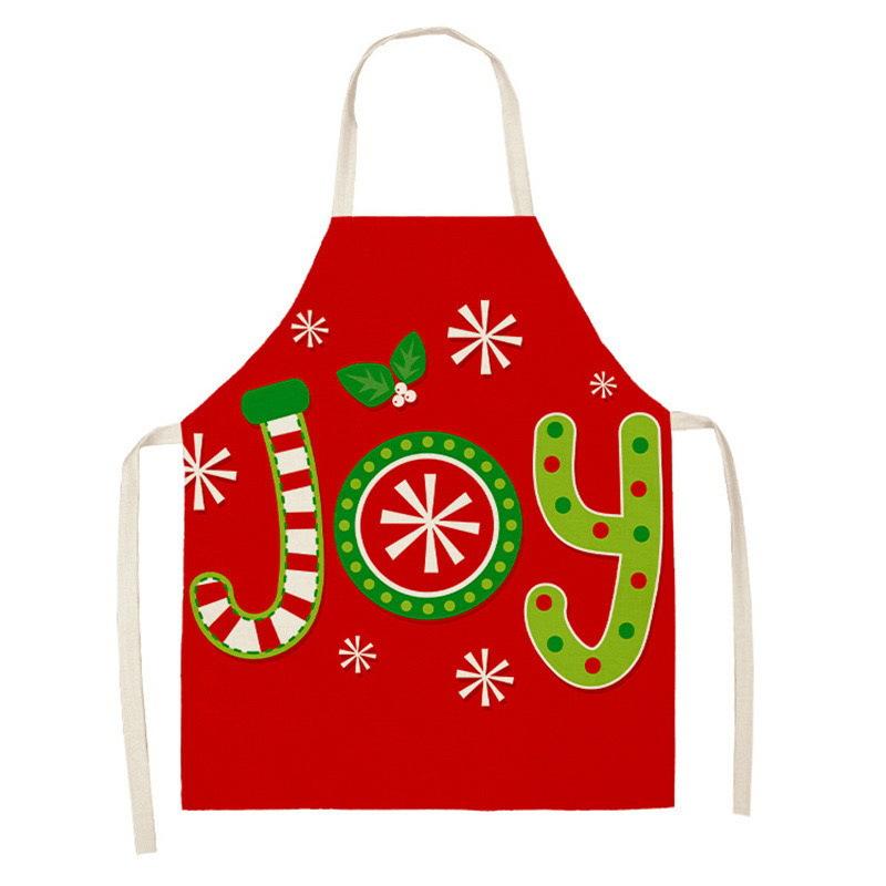 Christmas Snowflake Reindeer Gingerbread Man Print Linen Apron Sleeveless Dirty Resistant Cooking Bib 47x38cm 68x55cm