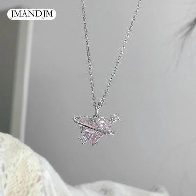 New Love Planet Necklace Women's Ins Niche Design Light Luxury Sweet Temperament Girl Pink Diamond Love Clavicle Chain