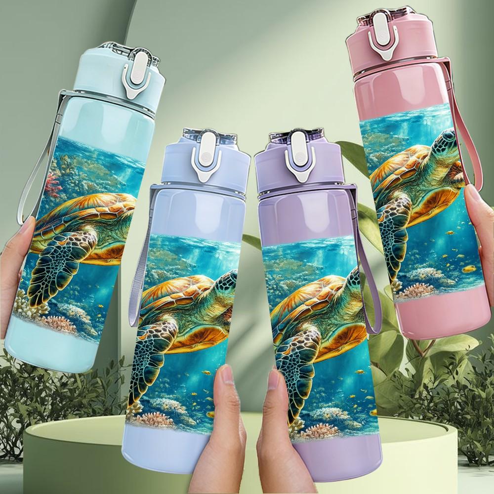 1 PZ Tartaruga Marina Corallo Scena Oceanica Stampa 750ml Colore Plastica Borraccia Sportiva Anti-perdita Tappo con Cannuccia a Flip Adatta per Sport Ufficio Uso Domestico