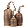 Large Gold Metal Cow Bells with Jute Rope, Set of 3 Rustic Farmhouse Door Hanging Ornaments for Christmas and Festival Décor