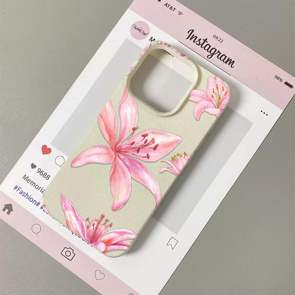 Pink Lily Floral Print with Bow Detail Phone Case For Samsung S26 Ultra S25 S24 FE S23 A55 A54 A53 A36 A34 A26 A17 A15 A06 Cover