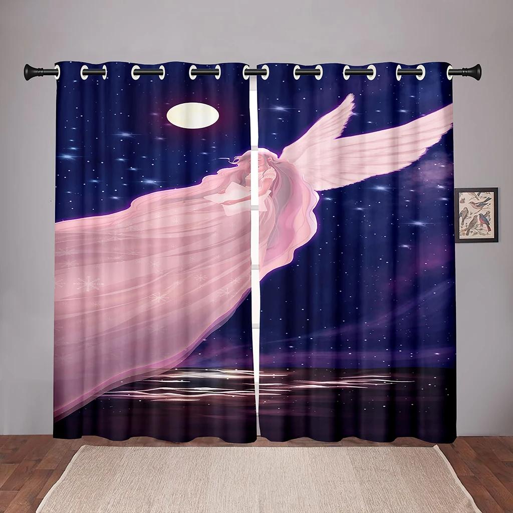 Engel Mädchen Flügel Cartoon Verträumt Kinder Verdunkelungsvorhänge für Schlafzimmer Wohnzimmer Badezimmer Küche Tür Flur Hohe Verdunkelung Neu