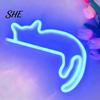 Battery Powered Night Light Cat LED Neon Sign Wall Sconce for Bedroom Decor, Cute Cartoon Animal Creative Gift Kids Light, Energy Saving Decorative