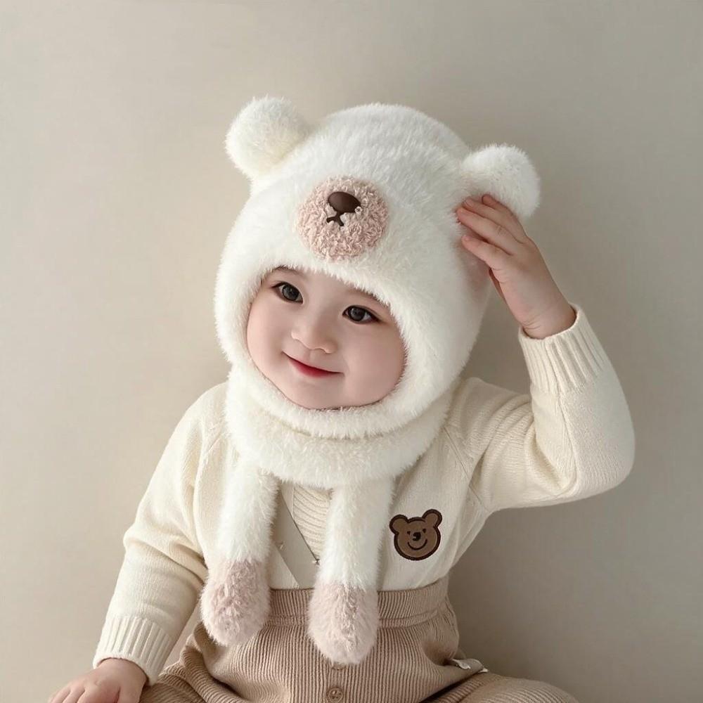 Polyester Fleece Lined 2-6 Years Bear Hat Scarf Set Kids Hat Scarf Set Cold Weather Wear