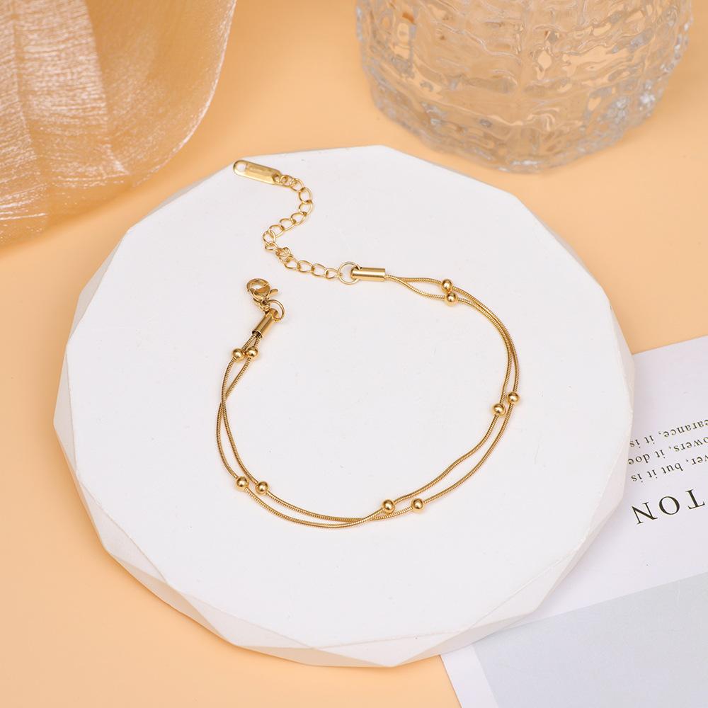 Titanium steel stainless steel double-layer round bead bracelet collarbone chain hot-selling sweet niche jewelry