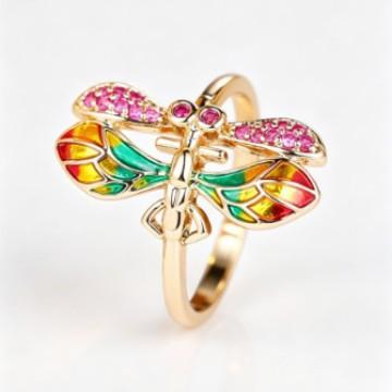 Luxury Animal Female Rainbow Stone Engagement Dragonfly Ring Vintage Gold Color Wedding Fashion Jewelry for Women